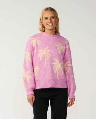 Retro Swell Palm Jacquard Crew - Lilac