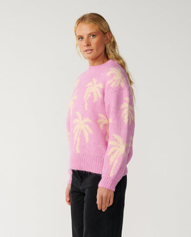 Retro Swell Palm Jacquard Crew - Lilac