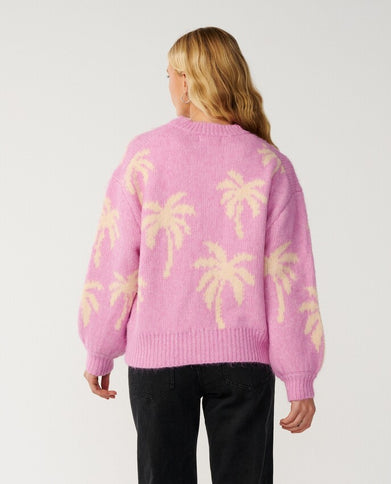 Retro Swell Palm Jacquard Crew - Lilac