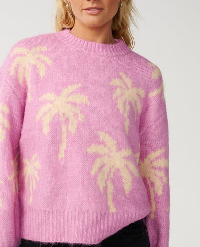 Retro Swell Palm Jacquard Crew - Lilac