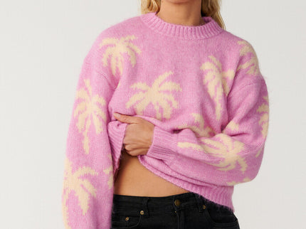 Retro Swell Palm Jacquard Crew - Lilac