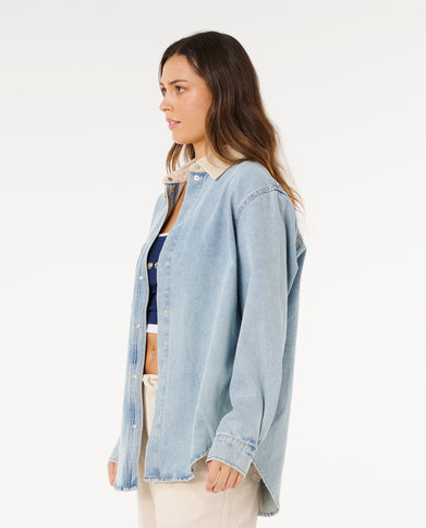 Surf Side Relaxed Denim Shirt - Washed Blue