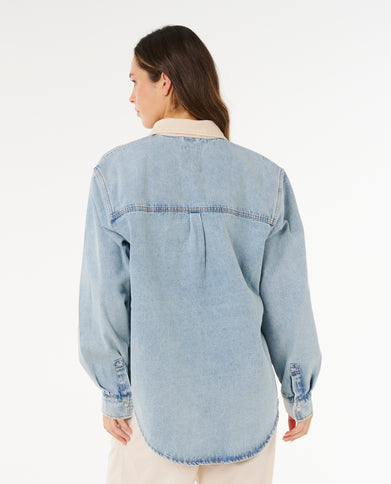 Surf Side Relaxed Denim Shirt - Washed Blue