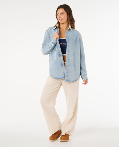 Surf Side Relaxed Denim Shirt - Washed Blue