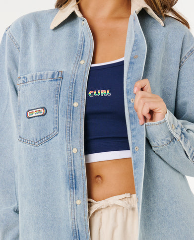 Surf Side Relaxed Denim Shirt - Washed Blue