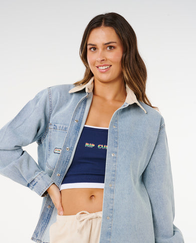Surf Side Relaxed Denim Shirt - Washed Blue