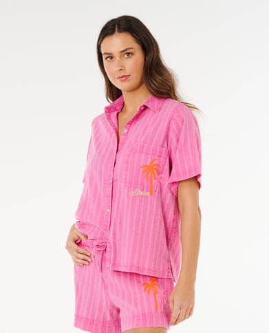 Hotel Malibu Embroid Shirt - Super Pink