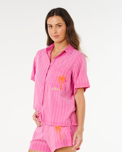 Hotel Malibu Embroid Shirt - Super Pink