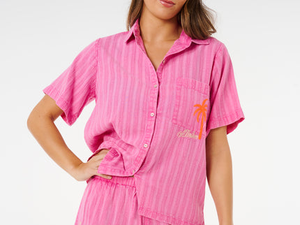 Hotel Malibu Embroid Shirt - Super Pink