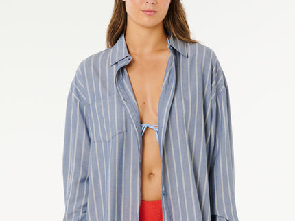 Beach Days Pinstripe Shirt - Dusty Blue