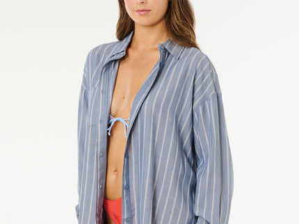 Beach Days Pinstripe Shirt - Dusty Blue