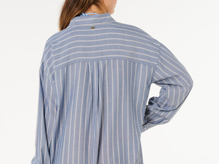 Beach Days Pinstripe Shirt - Dusty Blue