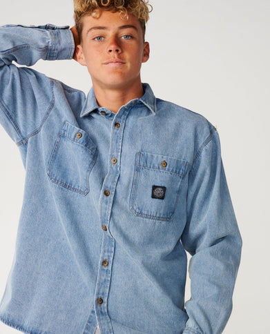 Premium Surf Denim L/s Shirt - Washed Blue