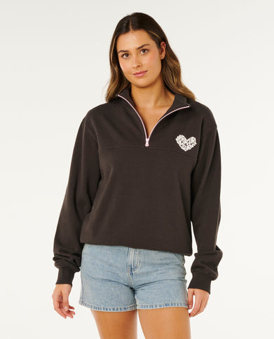 RC Heart Half ZIP Fleece - Washed Black