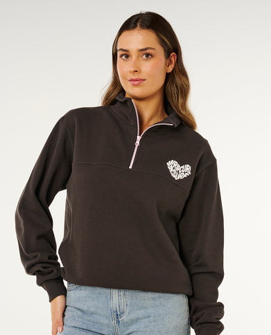 RC Heart Half ZIP Fleece - Washed Black