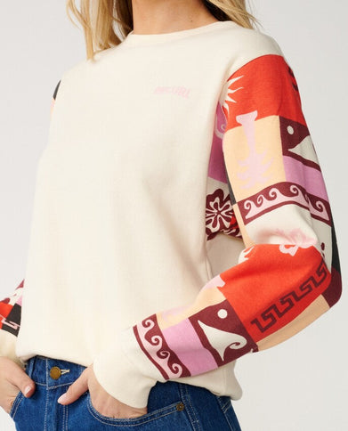 Party Wave Crew Slv Printed - Off White  Sweat van Rip Curl | SHAKA