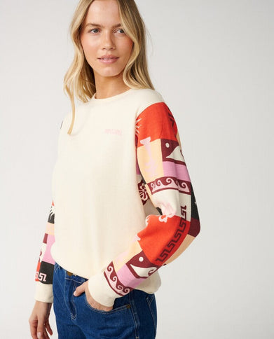 Party Wave Crew Slv Printed - Off White  Sweat van Rip Curl | SHAKA