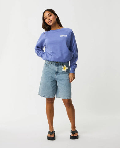 Surf Puff Raglan Relaxed Crew - Mid Blue