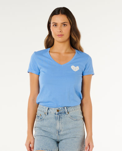RC Heart V Neck TEE - Cornflower Blue