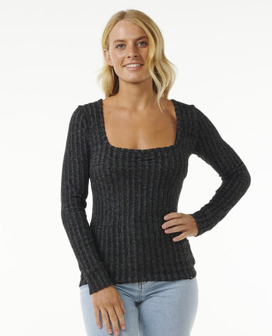 Open Neck Cosy Ls - Black Marle