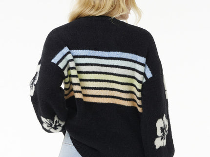 High Tide Hibiscus Stripe Crew - Black