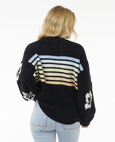 High Tide Hibiscus Stripe Crew - Black