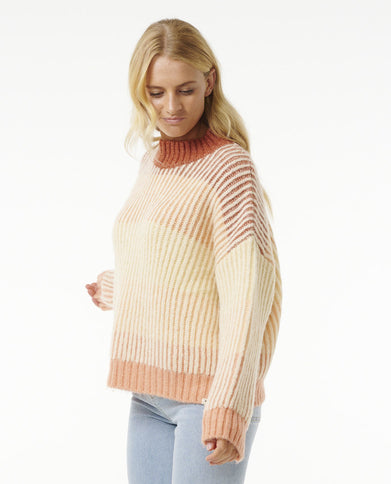 Soleil Rib Knit Crew - Burnt Red