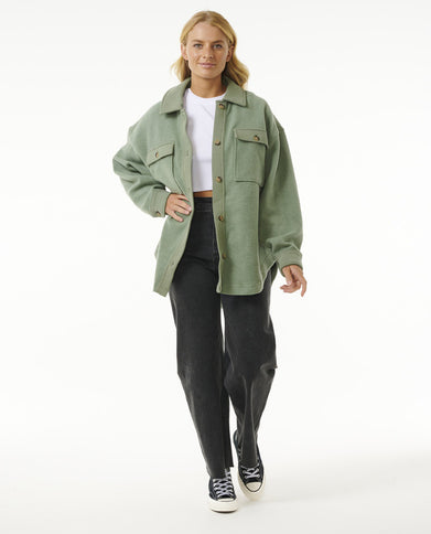 High Tide Fleece Shacket - Sage