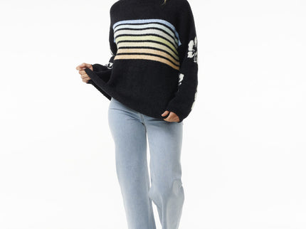 High Tide Hibiscus Stripe Crew - Black