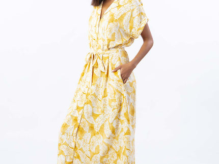 Summer Palm¬† Shirt Dress  - Gold