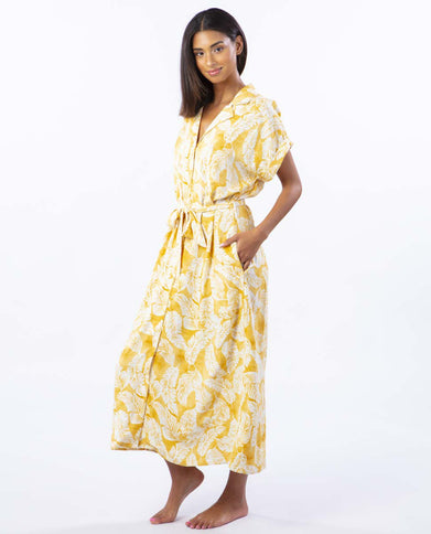 Summer Palm¬† Shirt Dress  - Gold