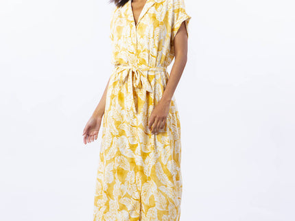 Summer Palm¬† Shirt Dress  - Gold