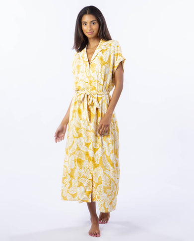 Summer Palm¬† Shirt Dress  - Gold