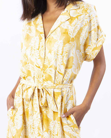 Summer Palm¬† Shirt Dress  - Gold